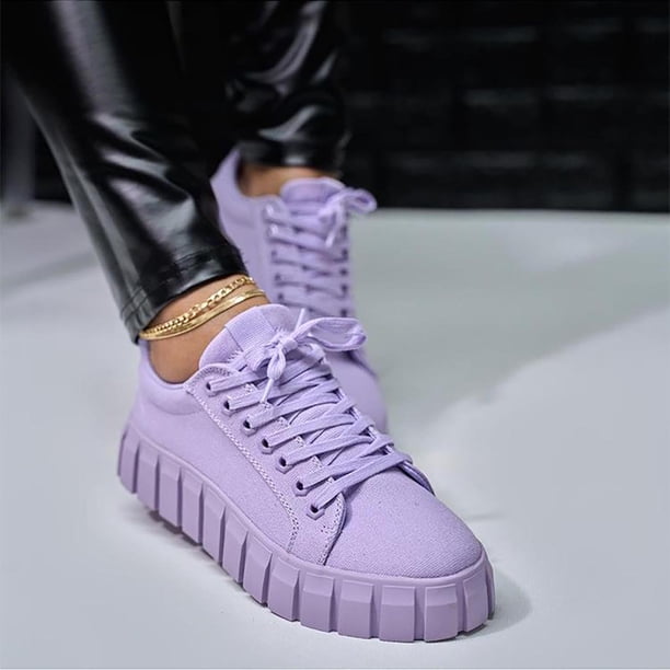 Zapatos individuales de plataforma de gran tamaño para mujer, zapatos de lona con cordones cruzados y punta redonda Wmkox8yii shalkjhdk112