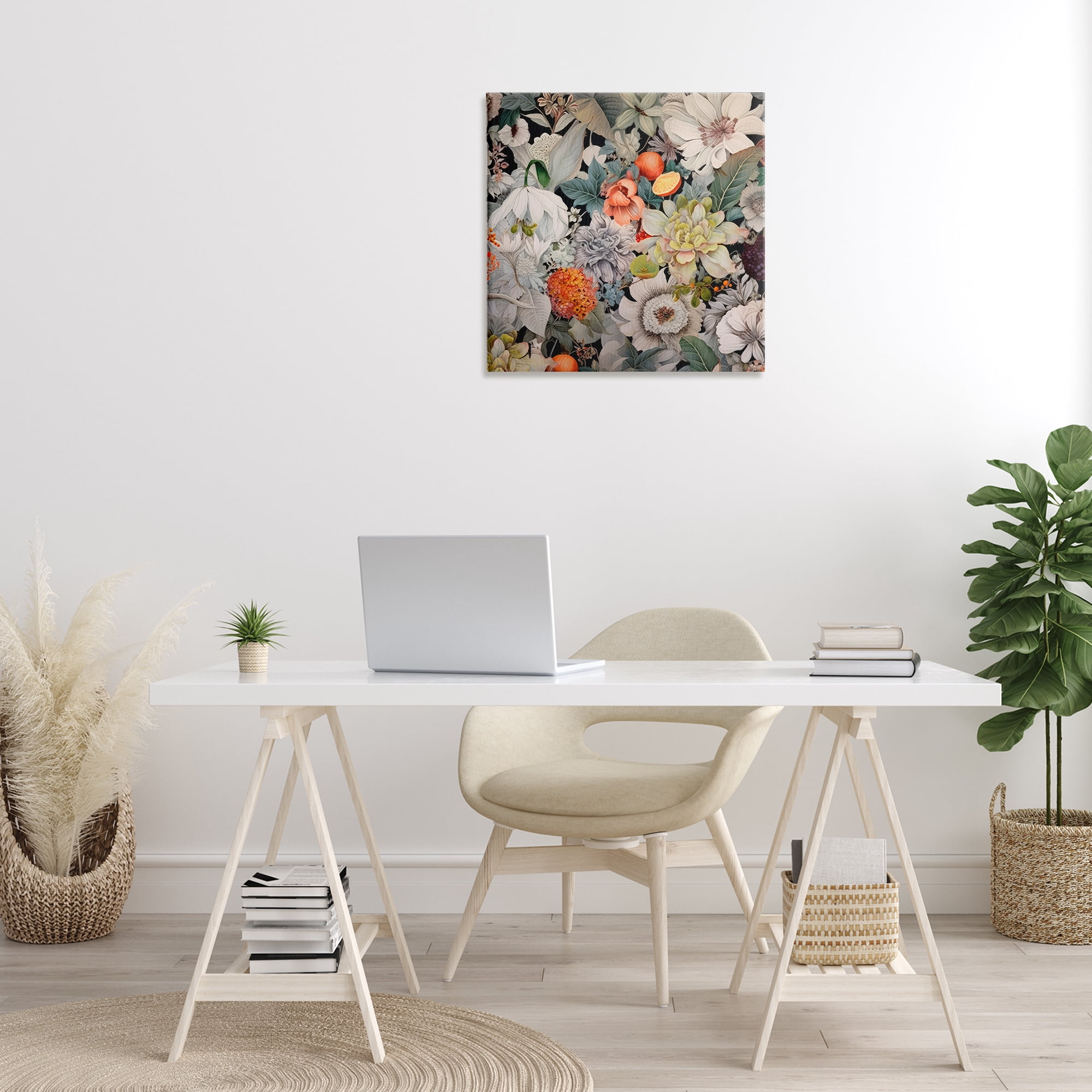 Stupell Industries Grey Mixed Florals Botanical & Floral Painting Gallery Wrapped Canvas Art Print Wall Art, 24 x 24