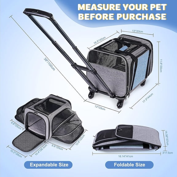 Pet Carrier with Wheels for Cat and Small Dogs
