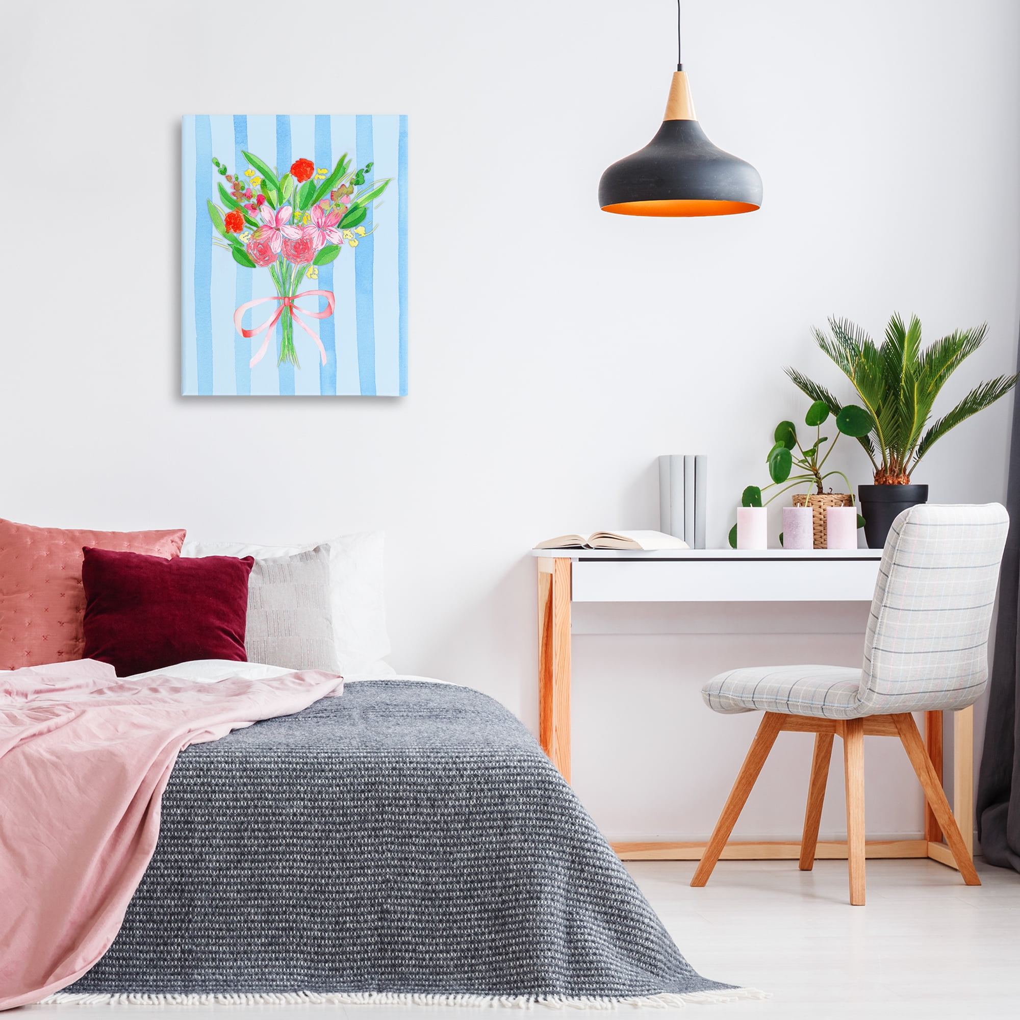 Bright Springy Bouquet Stripes Canvas Wall Art, design by Nina Jacobs