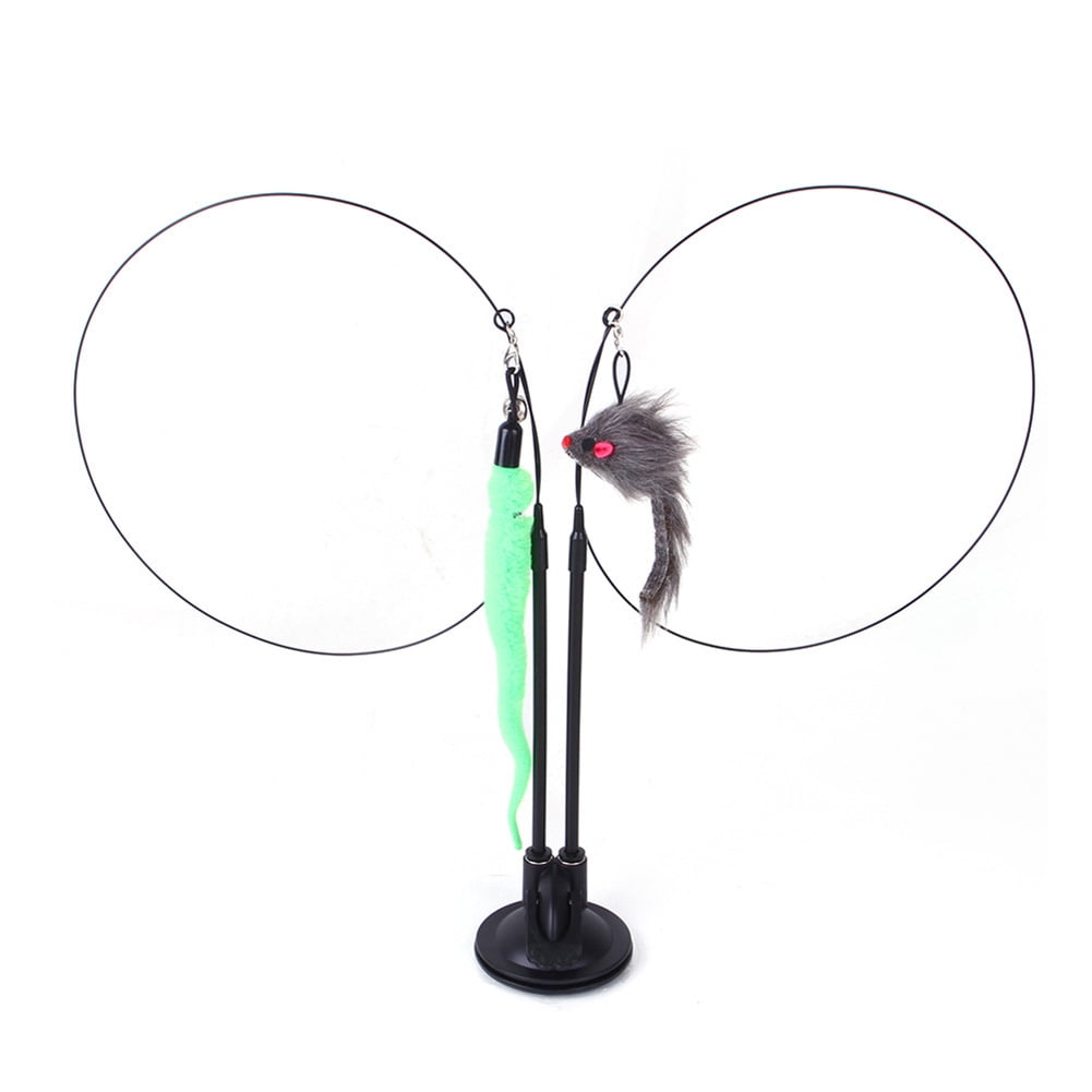 Chat Teaser Bâton à Main à Double Tête Interactif Drôle Chat Chasse Exercice Jouet avec Ventouse