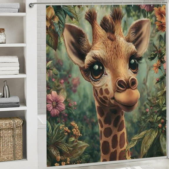 RKSupls Happy New Year Shower Curtain, Cute Giraffe Shower Curtain with Hooks for Christmas Home Bathroom Decor Washable Curtains, 72x72 in