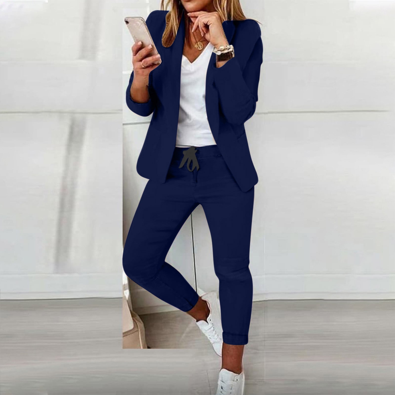 FAKKDUK Elegant Business Suit Sets for Women Pants Suits for Women Dressy 2  Piece Casual Plus Size Open Front Blazer Pant Suit Set Wedding Prom Work  Business Suit, Blue&XL - Walmart.com