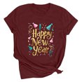 thumbnail image 1 of Amzcrzy Hauts pour Femmes Printemps Été Mode Ample Pull Polyvalent Chemises Bonne Année Graphiques Impression Col Rond Manches Courtes, 1 of 2