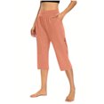 thumbnail image 2 of Bzhegqhd Solid Elastic Waist Pocket Cropped Pants Casual Stretchy Stylish Pants for Spring Summer Women's Clothing, 2 of 7