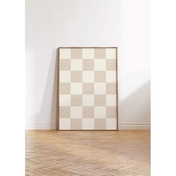 Checkered Wall Art, Beige Checker Art Print, Retro Funky Poster, Trendy Checkerboard Poster, Aesthetic Poster, Beige Neutral Art Wall Art, Modern Wall Decor, 8x12 UNFRAMED