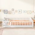 thumbnail image 2 of Twin Size Floor Bed, Wood Platform Bed with Fence and Door, Montessori Bed Frame with Slats Support, No Box Spring Needed,White, 2 of 9