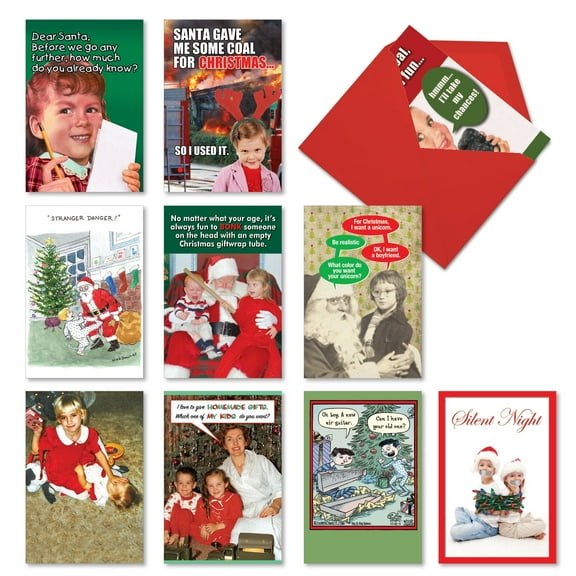 NobleWorks 10 Assorted Box Set Christmas Greeting Cards w/5 x 7 Inch Envelopes (10 Designs, 1 Each) Holiday Children AC10708XSG-B1x10
