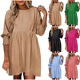 thumbnail image 1 of Sentmoon Mignonnes Robes d'Automne Manches 3/4 Col Rond Robe d'Invité de Mariage Formelle Couleur Unie Ample Respirante Grande Taille Robes Décontractées Tendance pour Vacances à la Plage Vert G, 1 of 6