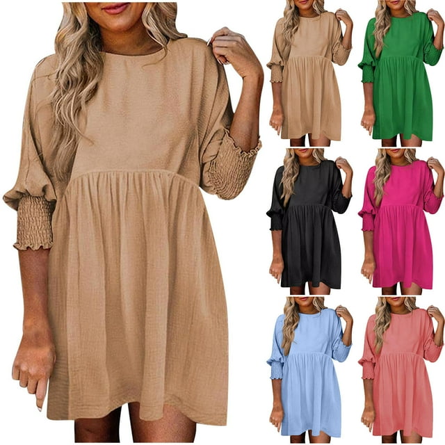 Sentmoon Cocktail Dresses 3/4 Sleeve Crew Neck Spring Dress Solid Color Loose Stretchy Oversized Womens Fall Dresses Active for Christmas Dinner L