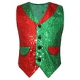 thumbnail image 7 of DPOIS Kids Boys Christmas Elf Costume Waistcoat Color Block Sequined Vest Tops Red&Green 10, 7 of 7