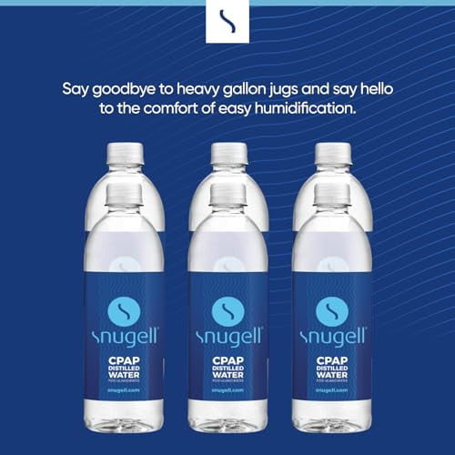 Distilled Water for CPAP Machines by Snugell (6-Pack, 16.9 oz) – Up to 15 Days Supply – Compact, Travel-Friendly, Clean and Multi-Use