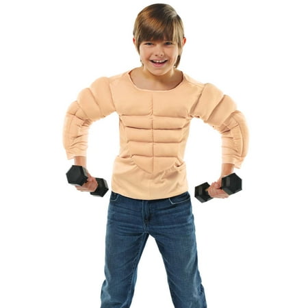 Muscle Boys Child Body Builder Wrestler Beige Costume Padded Shirt