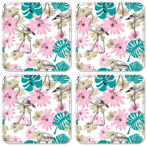 Vinyl Drink Coasters - Set of 4 - Pink & Blue Flamingo