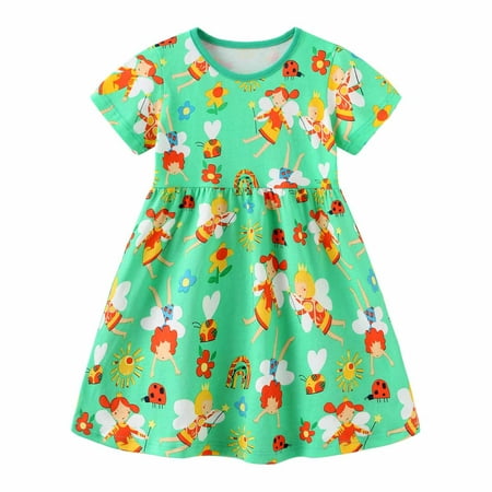 

Clearance! Realhomelove Little Girl s Short Sleeve Cotton-Linen Dress Toddler Kids Ruffles Flower Summer Dress Casual Sundress for Baby GIrl 1-7 Years