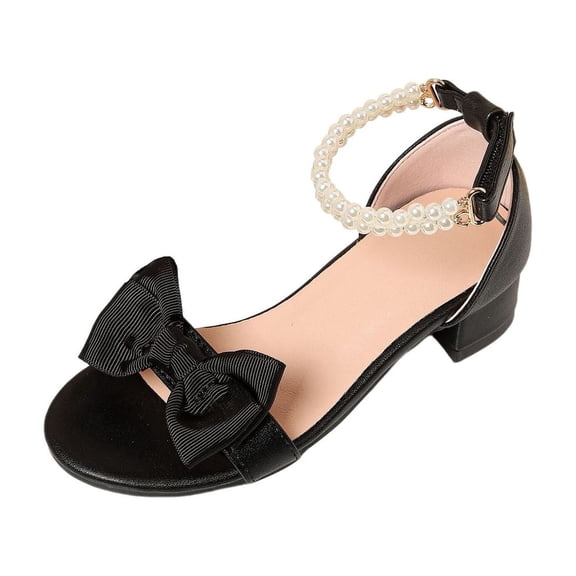 JAJAHO Girls Princess Dress Shoes Bow Low Heel Sandals Open Toe Hook And Loop Party Wedding Footwear For Little/Big Kids Versatile Shoes