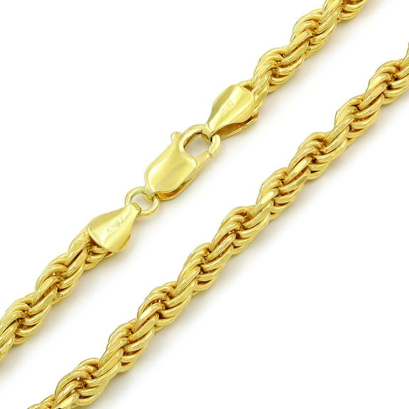 925 Italian Sterling Silver 5mm Solid Rope Diamond Cut Chain, FREE Microfiber Cloth, Yellow Gold Plated Link Mens Womens Necklace, Giorgio Bergamo