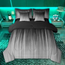 jejeloiu Minimalist Geometric Lines 7-Piece Bedding Comforter Set,Gray Stripes King Bedding Sets For Kids Reversible