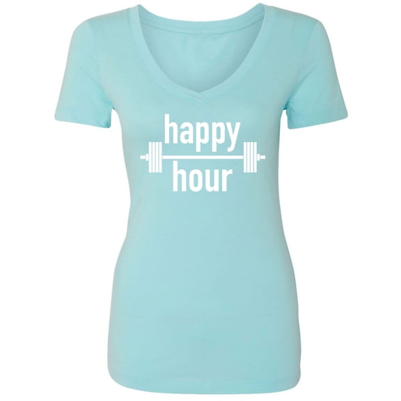HAPPY HOUR BARBELL (WHITE) Womens V-Neck Tee