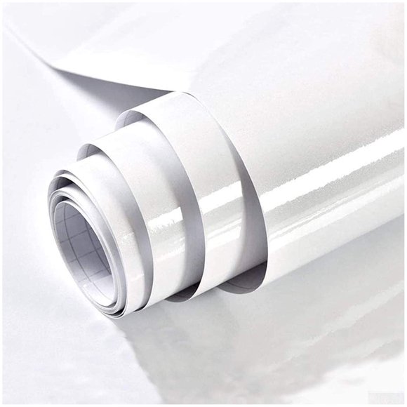 Tanone Papel Pintado Blanco Papel De Vinilo Película Autoadhesiva Papel Decorativo Para Revestimiento De Paredes Gabinetes De Encimera De Cocina Armario Muebles Brillo Iridiscente (15.8"" X 78.8"")