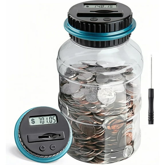 Large Piggy Bank for Adults and Kids, Digital Coin Counting Bank with LCD Counter, 1.8L Capacity Coin Bank Money Jar Designed for All US Coins, Practical Coin Saving Jar