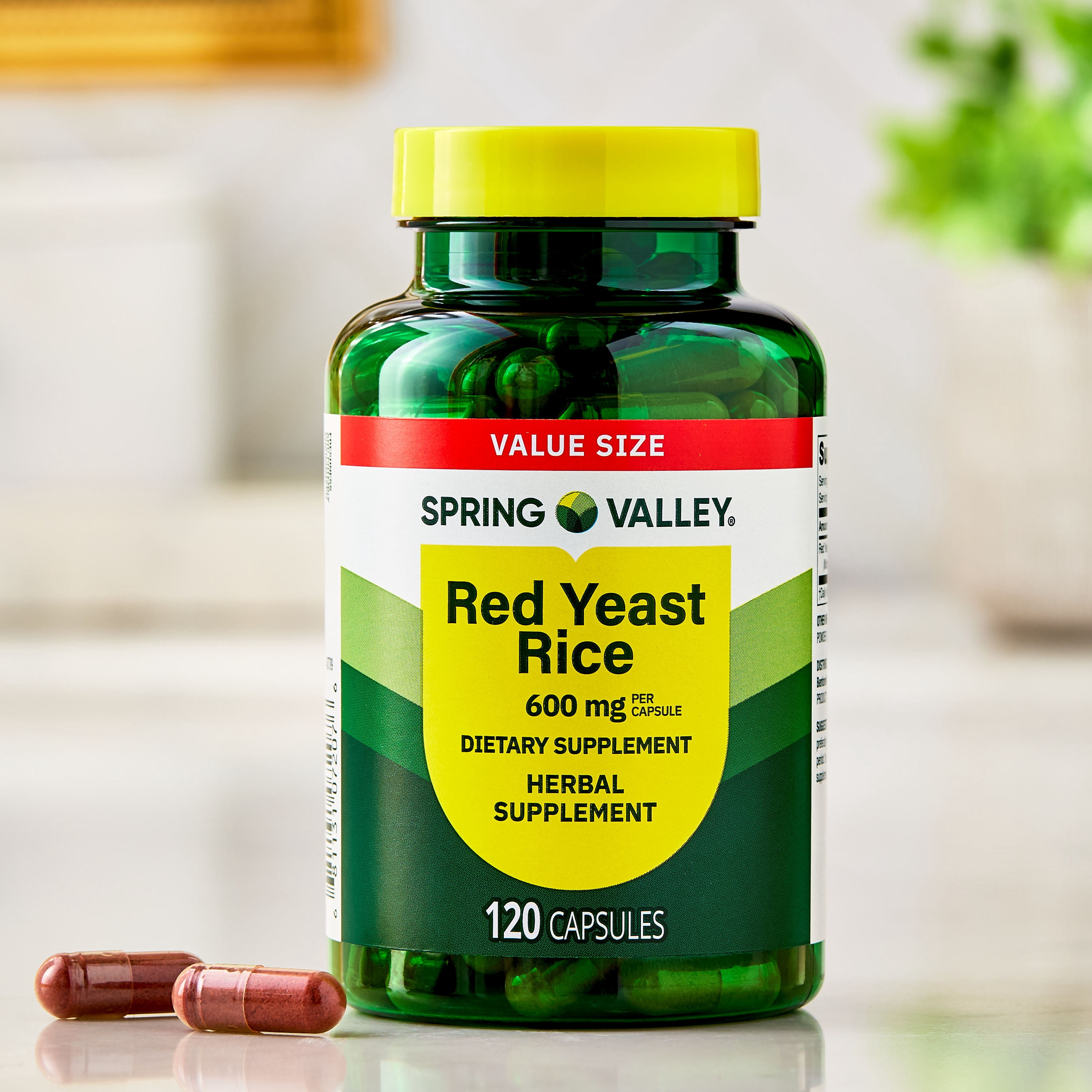 (3 pack) Spring Valley Red Yeast Rice Dietary Supplement Capsules, 600 mg, 120 Count