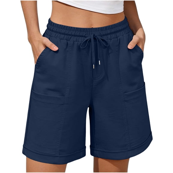 Admvng Linen Shorts for Women Elastic Waist Drawstring Summer Casual Hiking Shorts with Pockets