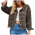 thumbnail image 2 of Baqcunre Women's Clothing, Denim Jacket for Women Leopard Print Retro Shape Button-Up Front Bomber Jacket Valentines Day Gifts, 1Pc Jacket Brown L, 2 of 6