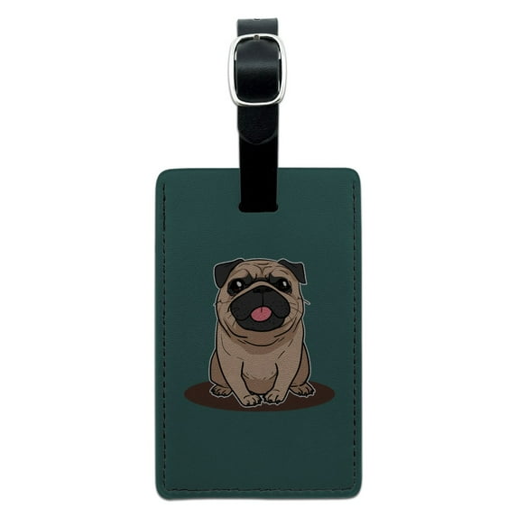 Pug Sticking Out Tongue Rectangle Leather Luggage Card Suitcase Carry-On ID Tag