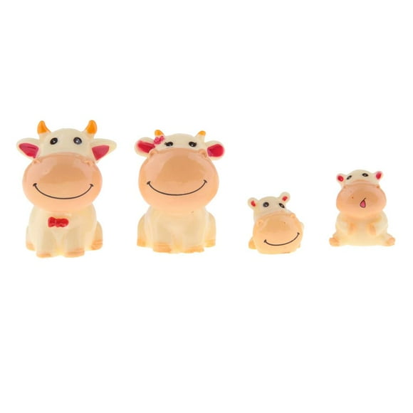 DOLITY 4 Pcs Miniature Dollhouse Cows Family Decoration Figure Wooden DIY Kit Toys