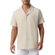 thumbnail image 1 of CAMISAS DE LINO PARA HOMBRE CON COLLAR CAMP, MANGA CORTA, CON BOTONES, CAMISAS DE VERANO PARA PLAYA, M, CAQUI, 1 of 6