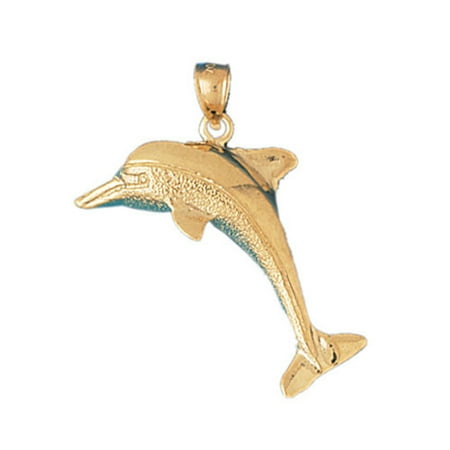 14K Yellow Gold Dolphin Pendant - 41 mm