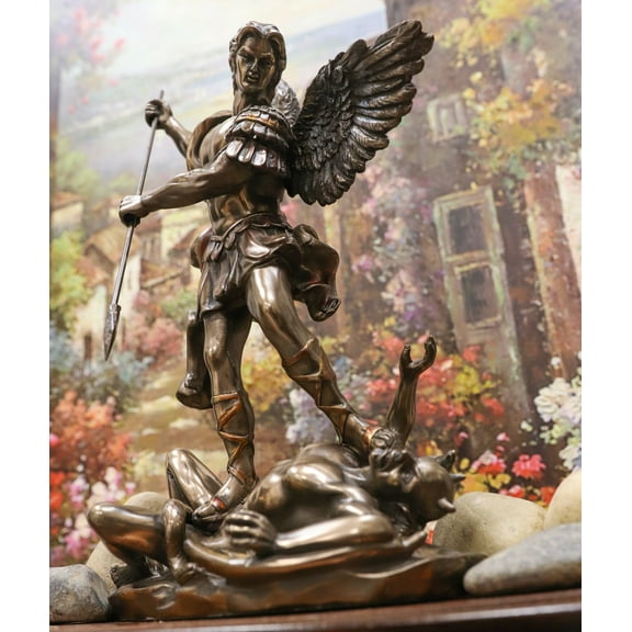 Ebros Saint Archangel Michael Piercing Lucifer With Spear Decor Figurine 10.25"H