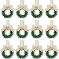 Wishrage 12PCS Christmas Kitchen Cabinet Wreaths with Ribbon 3.94 Inch Mini Christmas Wreath Small Kitchen Xmas Decor for Window Door
