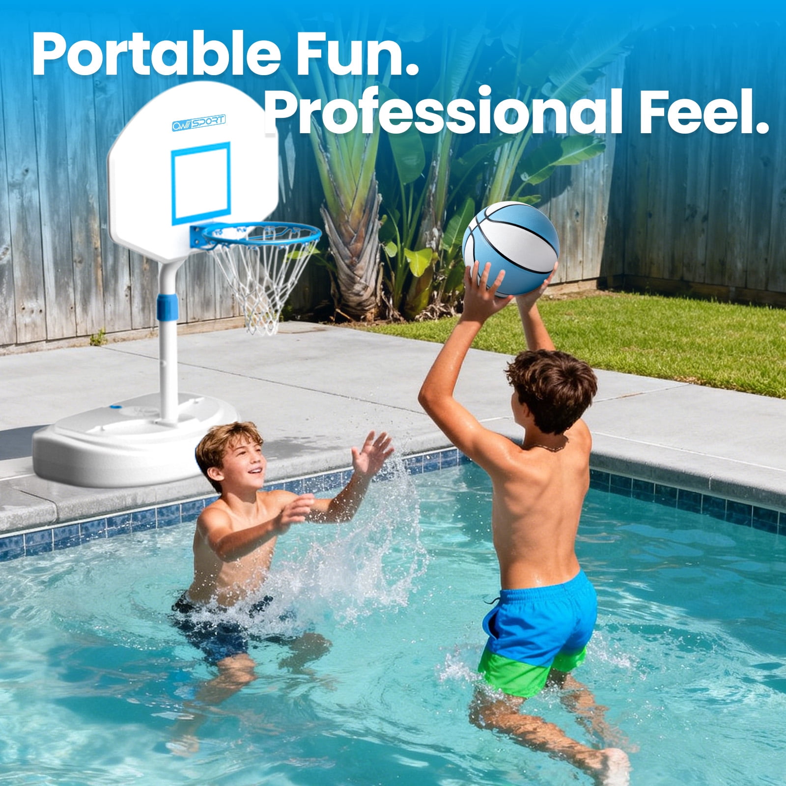 Portable Swimming Pool Basketball Hoop 36 inch, 2 Balls and Pump Included, Poolside, Durable & Sturdy, Clear Polycarbonate Backboard