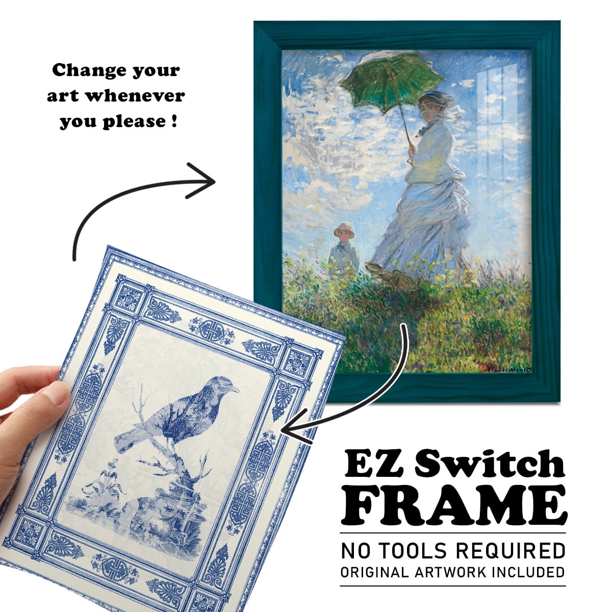 Toile de Jouy I -Framed Print w/glass-Ocean Blue