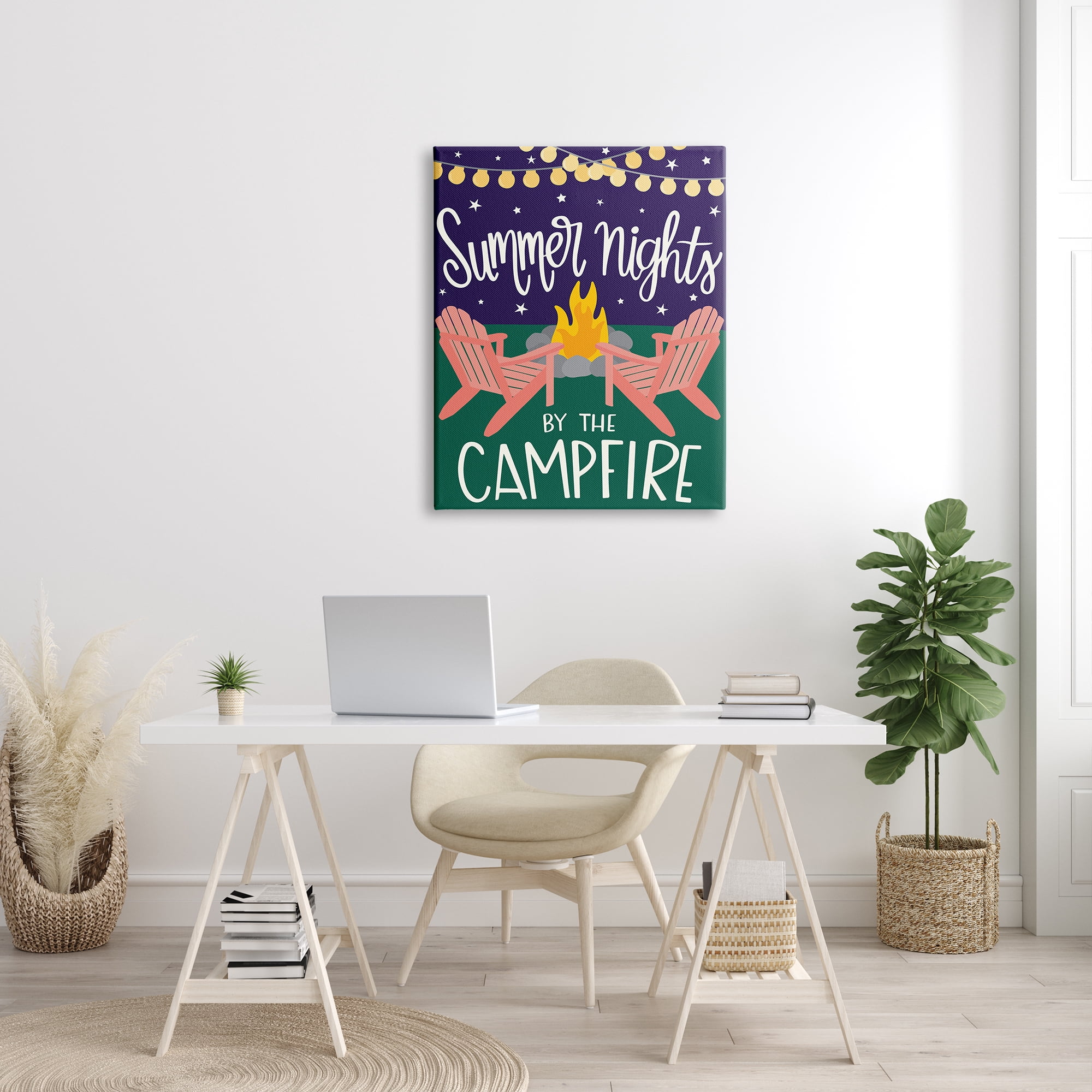 Stupell Industries Summer Nights by Campfire Phrase Starry Backyard Sky Typography Painting Gallery Wrapped Canvas Print Wall Art, 30 x 40