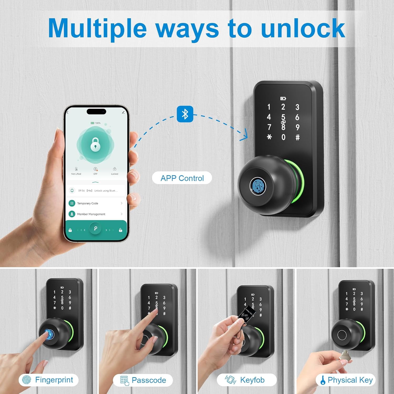 Hansang Smart Door Lock with Keypad and Fingerprint, Keyless Entry Electronic Door Knob for Front Door, Easy to Install