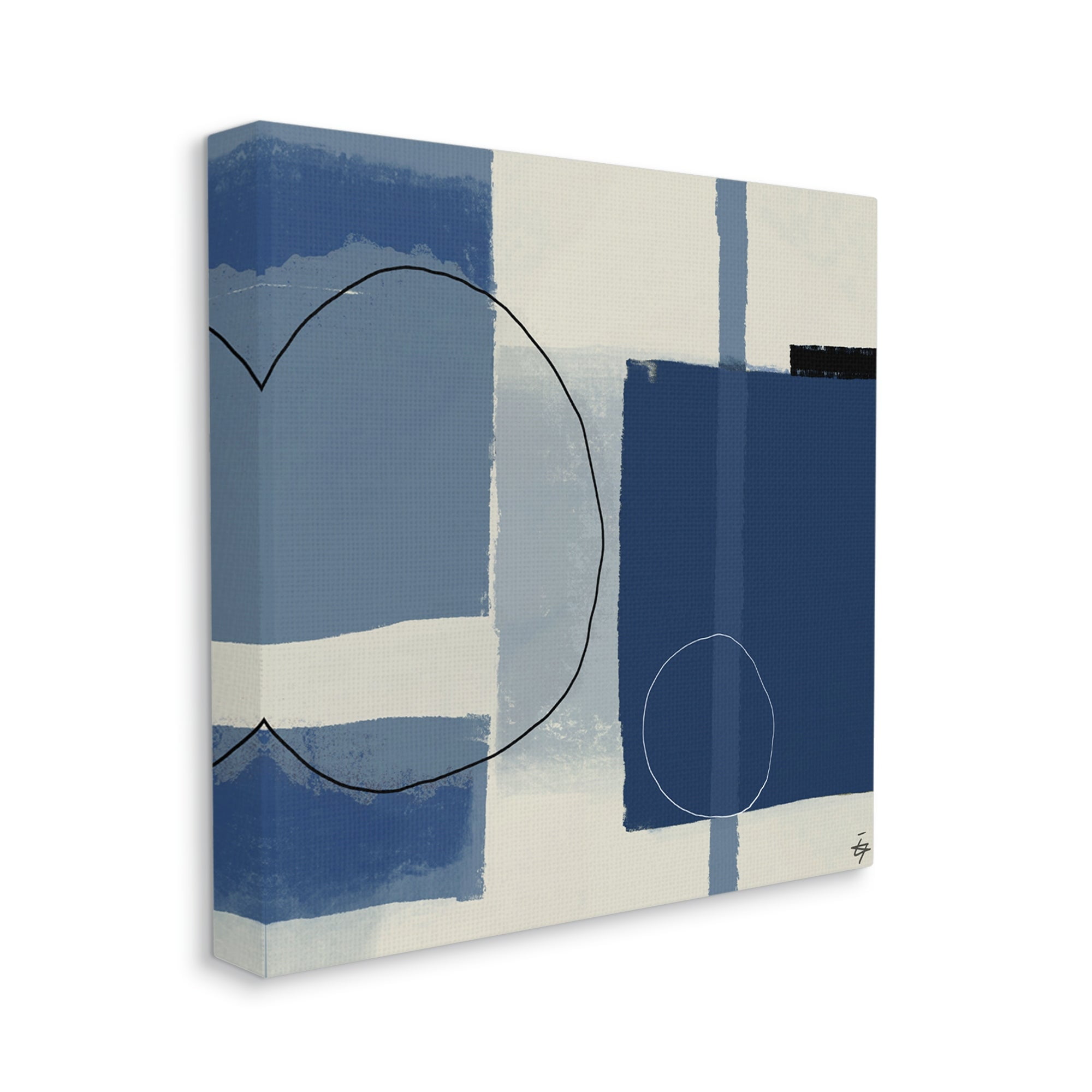 Stupell Industries Bold Blue Abstract Geometric Shapes Circles Squares Painting Gallery Wrapped Canvas Print Wall Art, Design by Elizabeth Hale