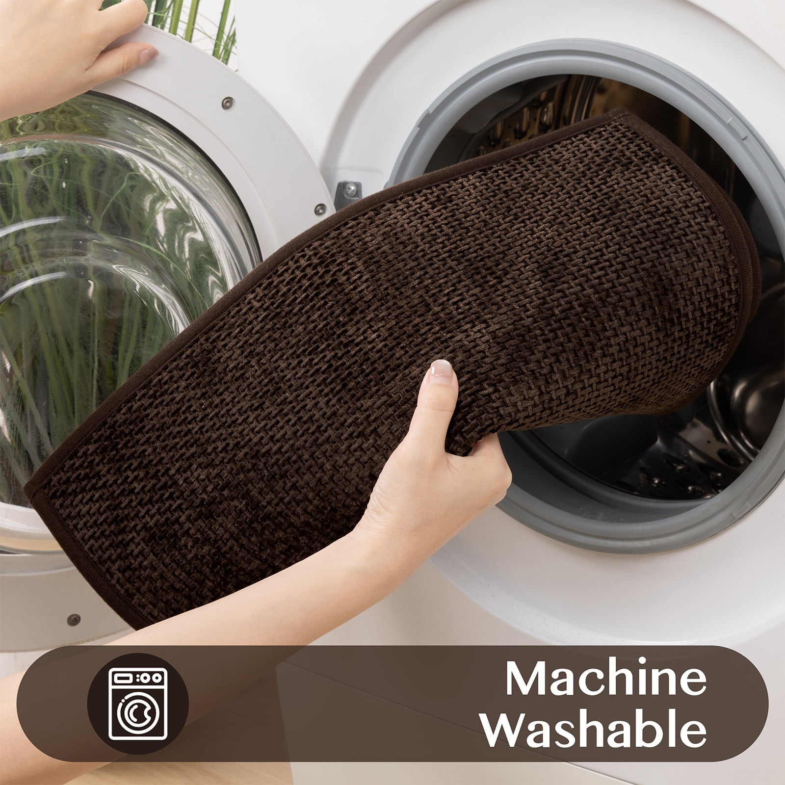 Ileading 3pcs Bathroom Rugs Set with U-Shaped Mat, Non Slip, Soft, Absorbent Bath Mats for Tub, Shower, Toilet 18"x26"+18"x48"+U Shape 20"x24" Brown