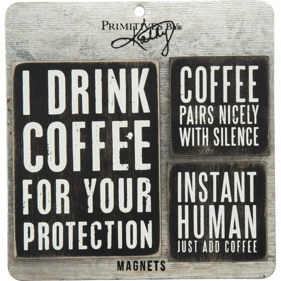 Primitives By Kathy- 3 Pc.- Coffee Magnet Set- 5.50" Square, 3" X 4", and 2" Square