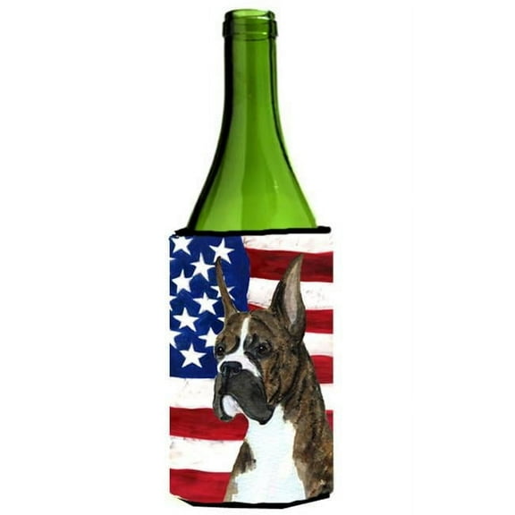 Usa American Flag With Boxer Wine Bottle   Hugger - 24 oz.