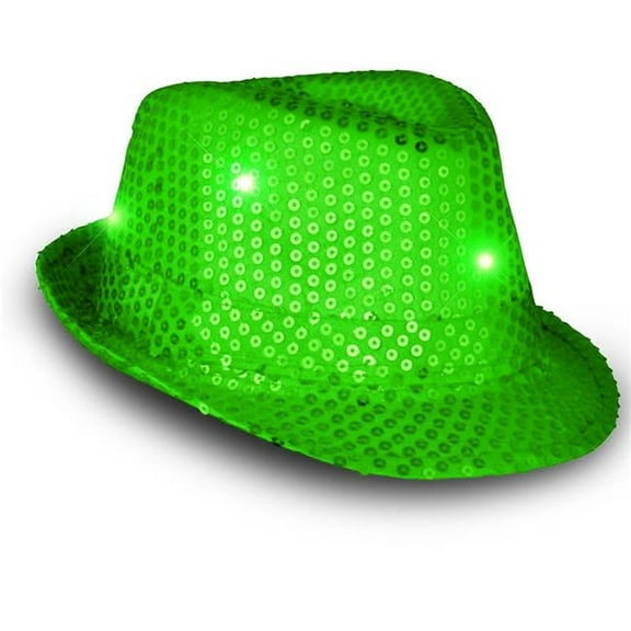 LED Flashing Fedora Hat with Green Sequins