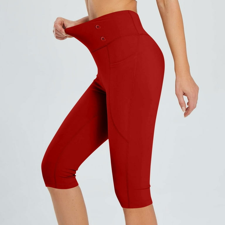 Sakmal Leggings Women Soft Mid Rise Compression Red Yoga Pants