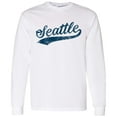 thumbnail image 3 of UGP Campus Apparel Seattle Baseball Script - Hometown Pride, Pitcher Long Sleeve T Shirt - Small - White, 3 of 6