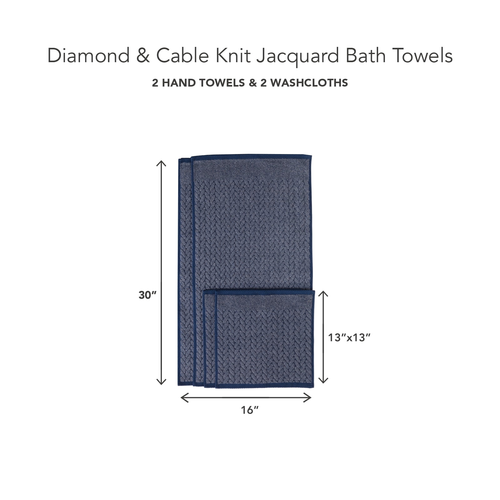 Texere 100% Organic Cotton Cable Jacquard Luxury Towel Sets, Estate Blue (2 Hand & 2 Face Towels)
