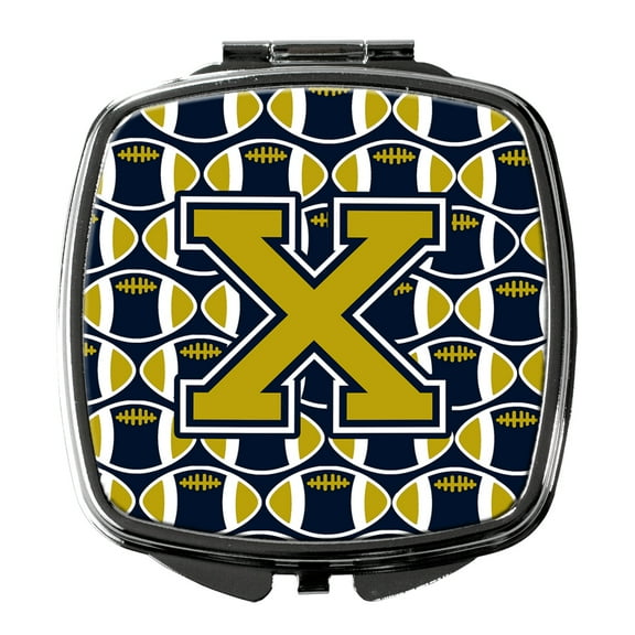 Letter X Football Blue and Gold Compact Mirror CJ1074-XSCM