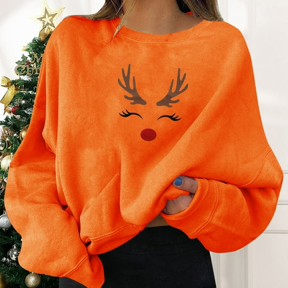 Sweatshirts for Women Christmas Holiday Party Pullovers Fun Graphiprint Crew Neck Long Sleeve Gifts Shirt Cool Hoodies Top