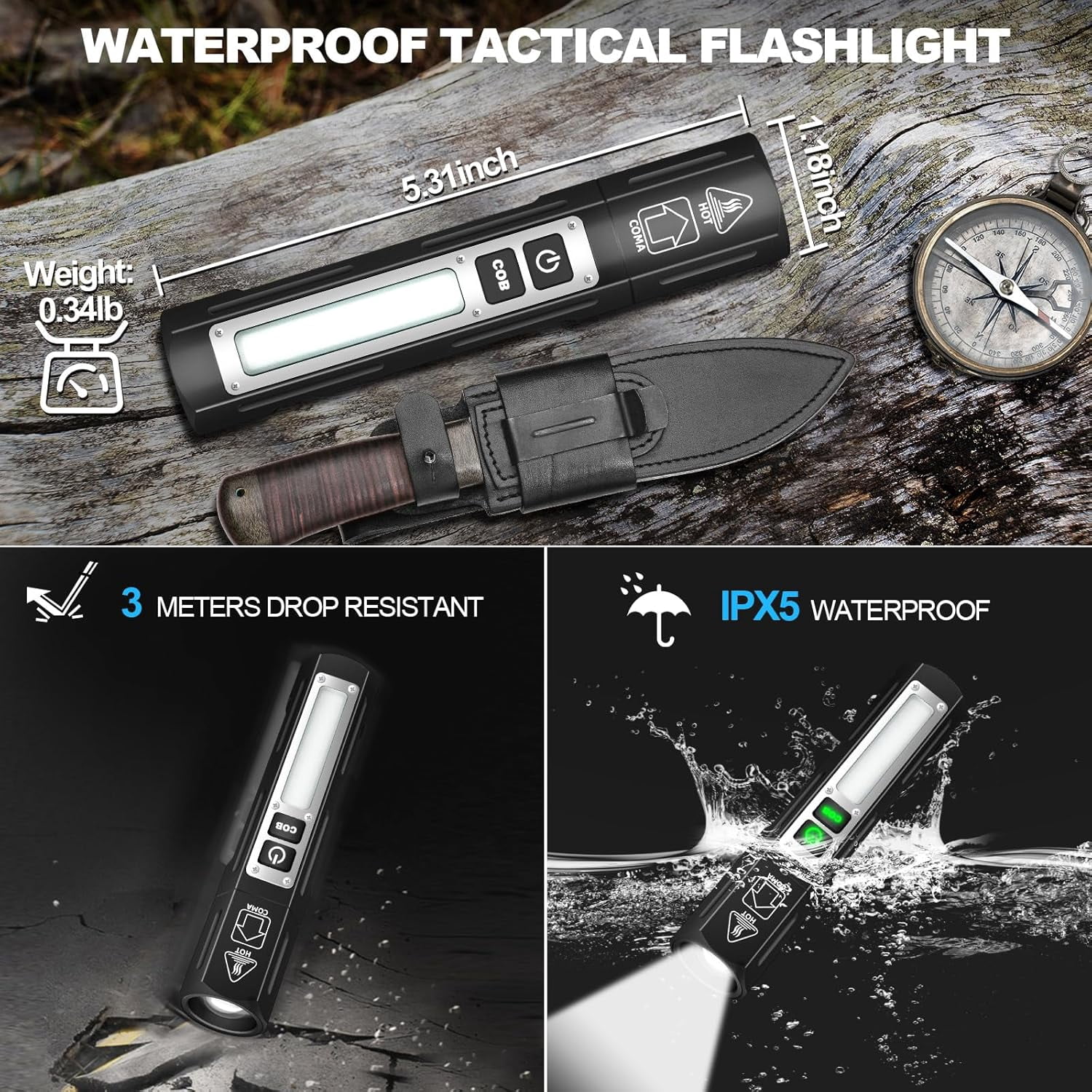 Banral 2-Pack Rechargeable Super Bright Magnetic Flashlight - 1000 Lumens, 8 Modes, Magnetic, Pocket-Sized for Camping & Emergencies
