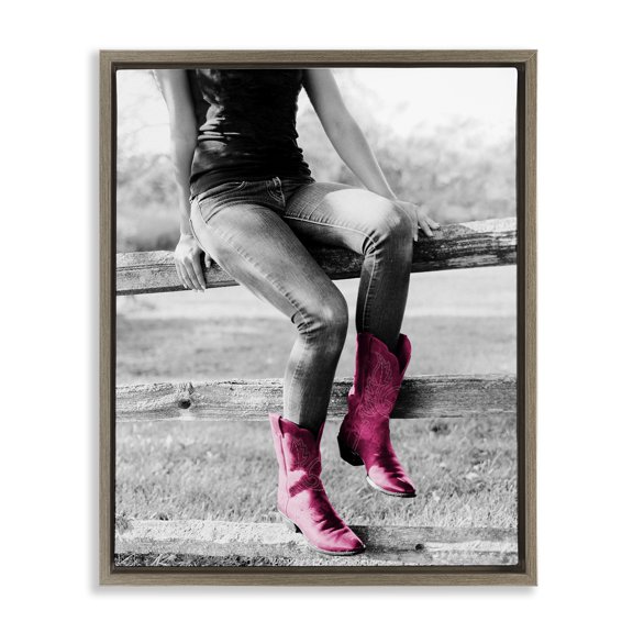 Stupell Industries Glam Cowgirl in Boots Novelty Painting Brown Floater Framed Canvas Art Print Wall Art, 25 x 31